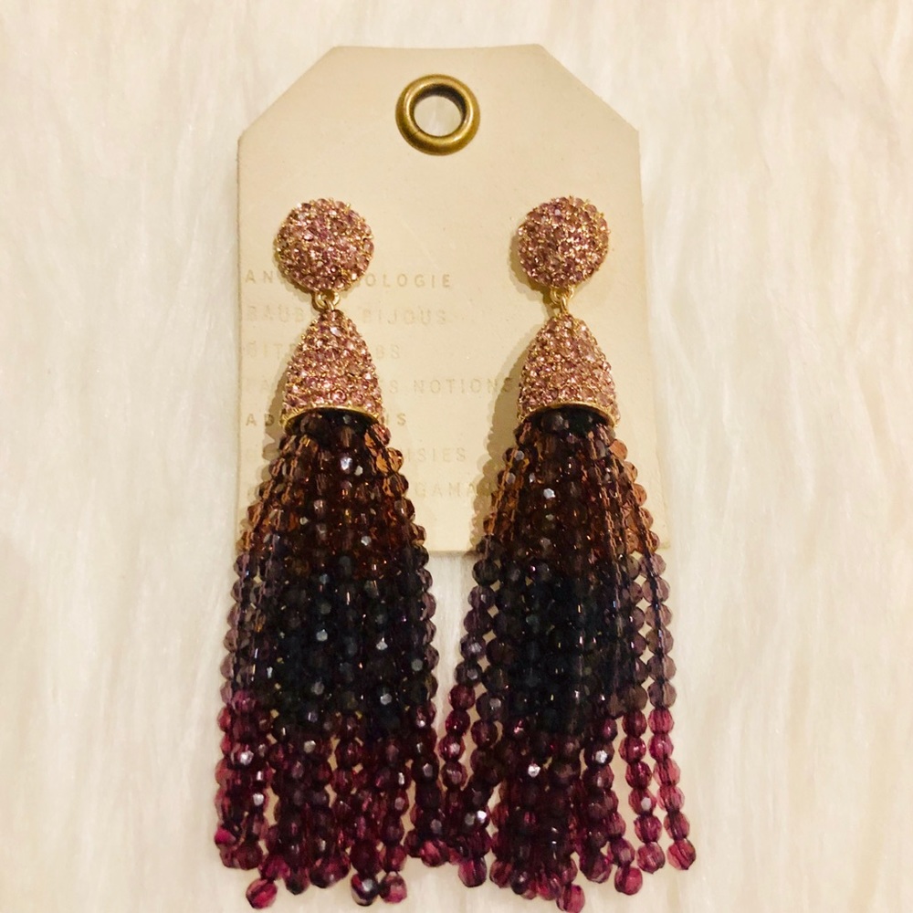 Anthropologie Rose Gold // Purple Tassel Earring